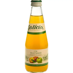 Сік яблучний неосвітлений пастеризований СКЛ пляшка 0.3/12 ТМ "Galicia" 7960 фото